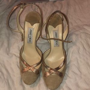Jimmy Choo ankle strap suede nude heels